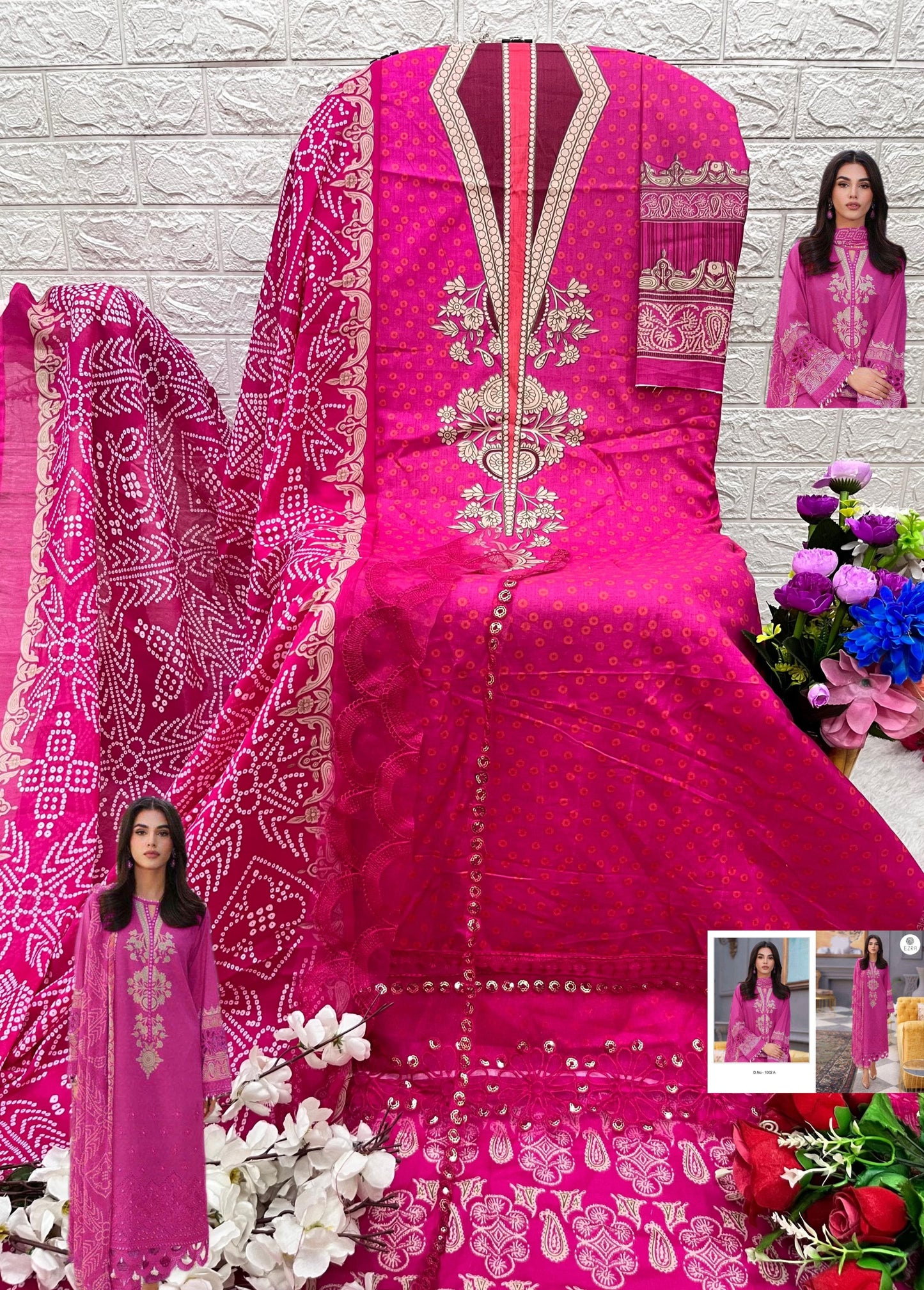 1002A Ezra Pure Cotton Pakistani Patch Suits