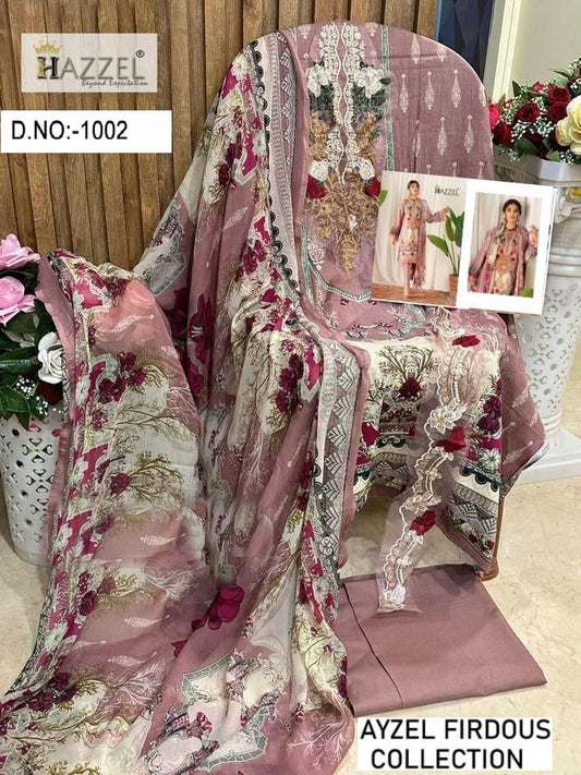 1002 Ayzel Firdous Collection Hazzel Printed Pakistani Patch Suits