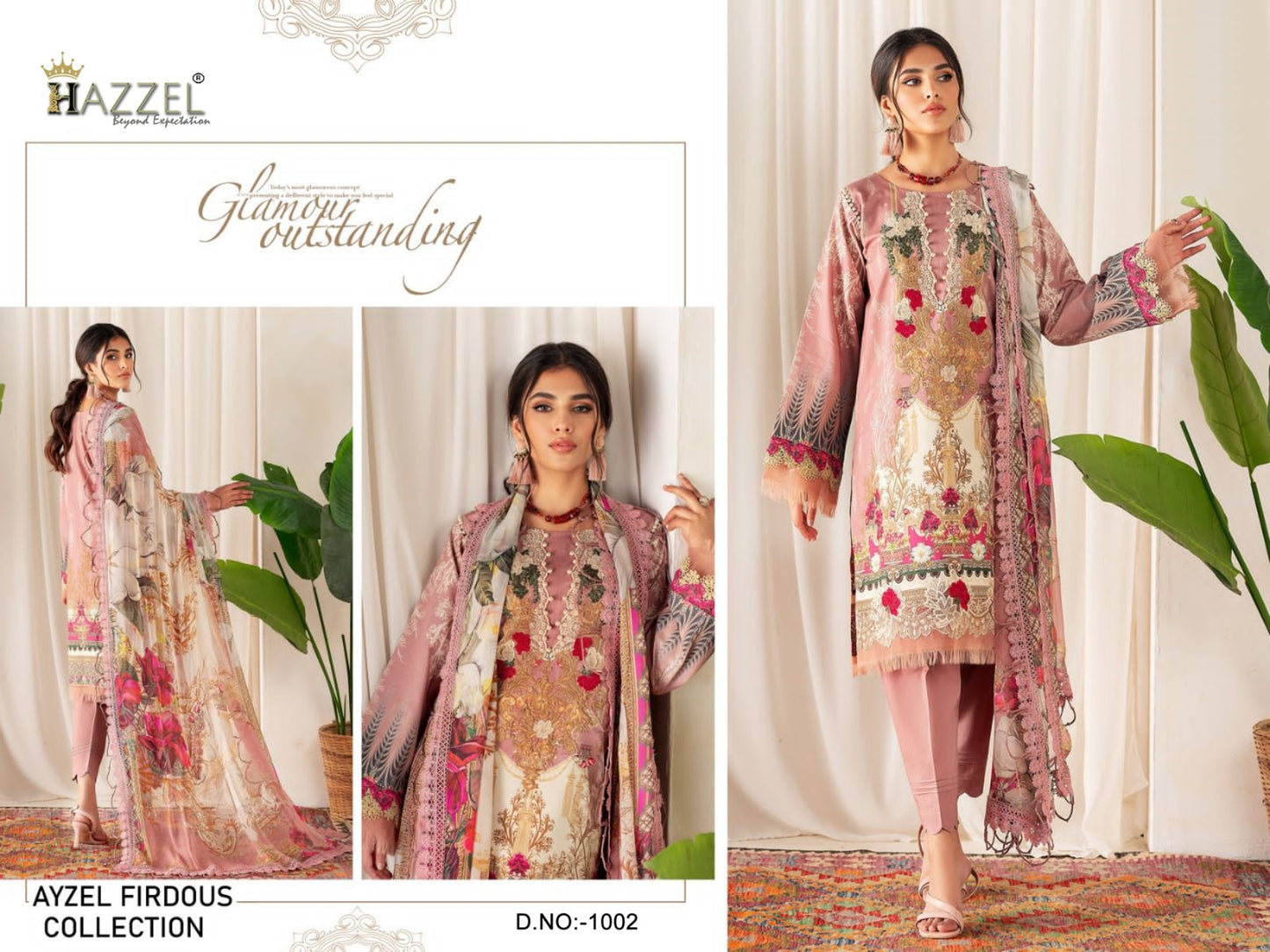 1002 Ayzel Firdous Collection Hazzel Printed Pakistani Patch Suits