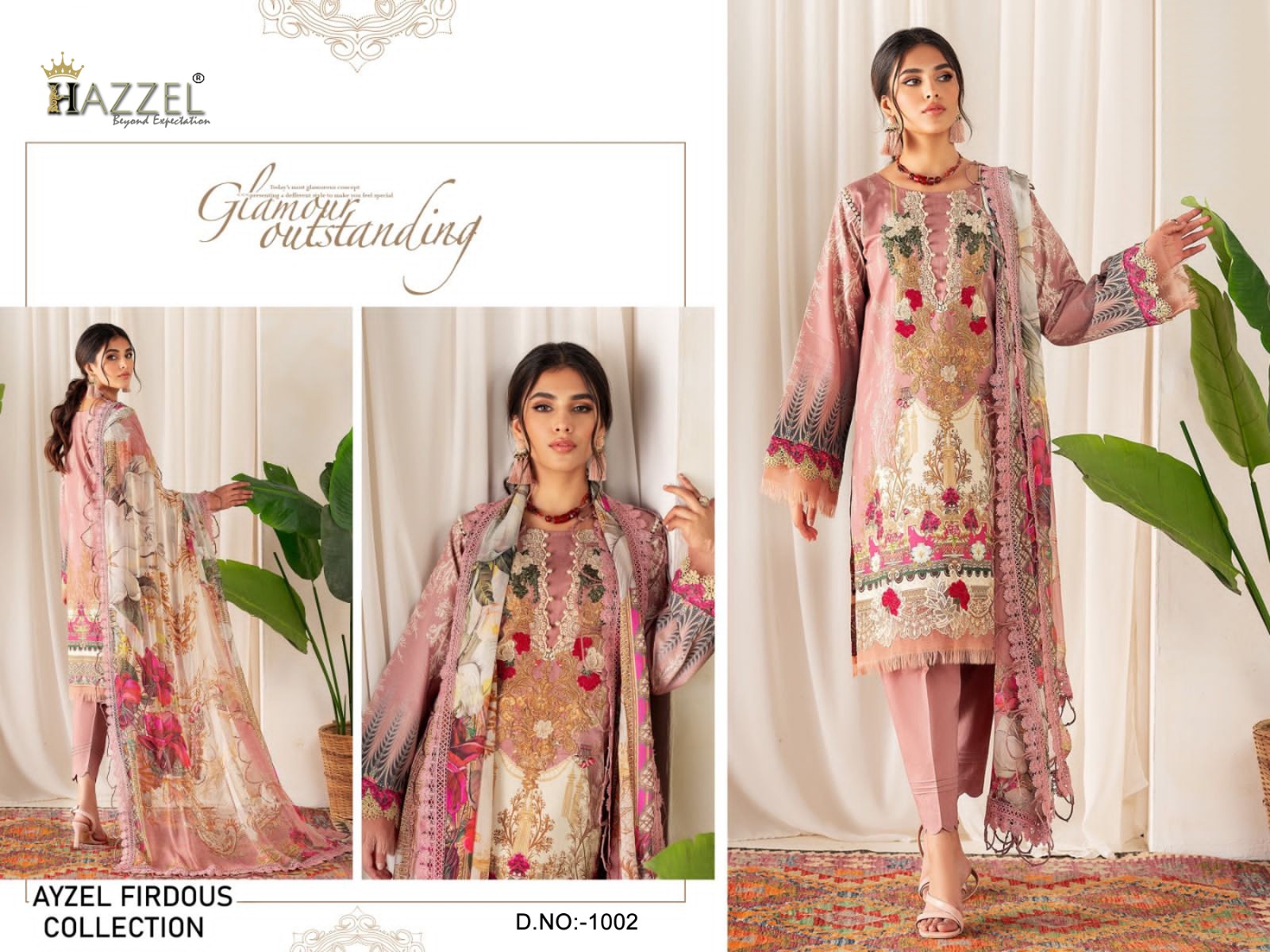 1002 Ayzel Firdous Collection Hazzel Printed Pakistani Patch Suits