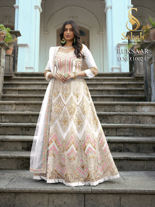 1002C Ruksaar Sabah Butterfly Unstitched Suits