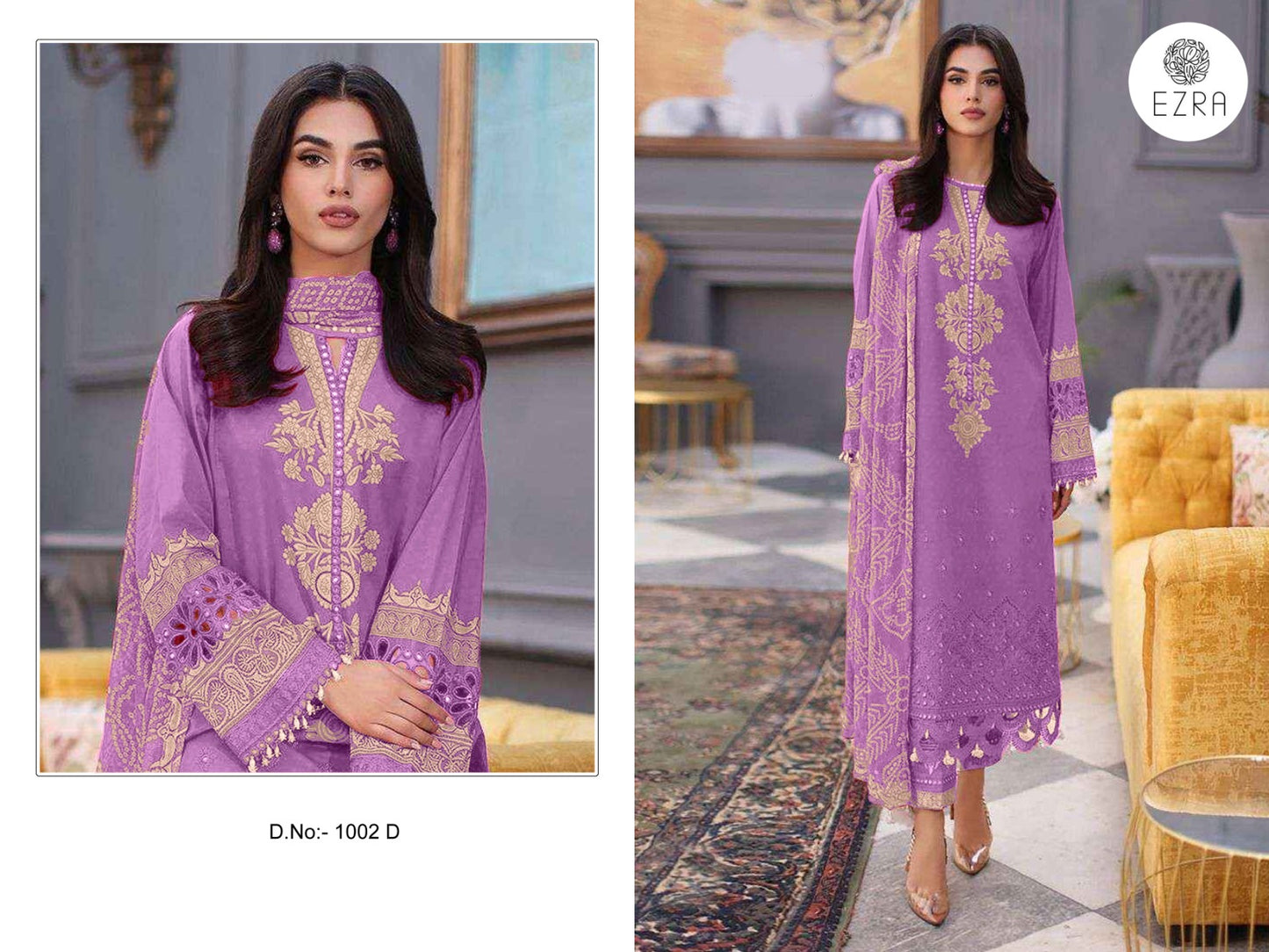 1002D Ezra Cotton Pakistani Patch Suits
