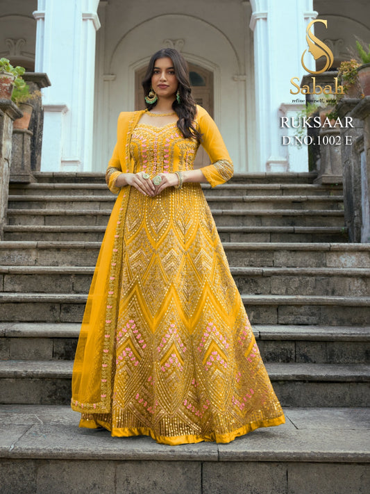 1002E Ruksaar Sabah Butterfly Unstitched Suits