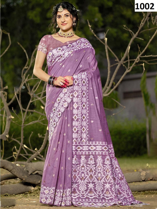 1002 Silver Line Bunawat Cotton Sarees