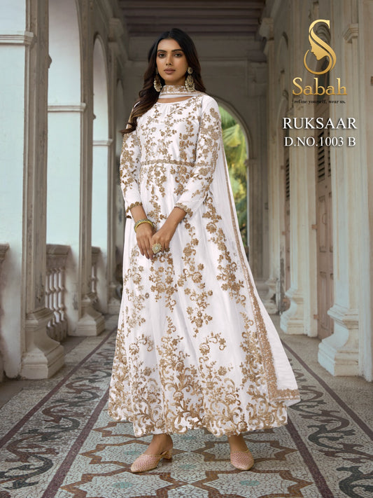 1003B Ruksaar Sabah Satin Silk Unstitched Suits