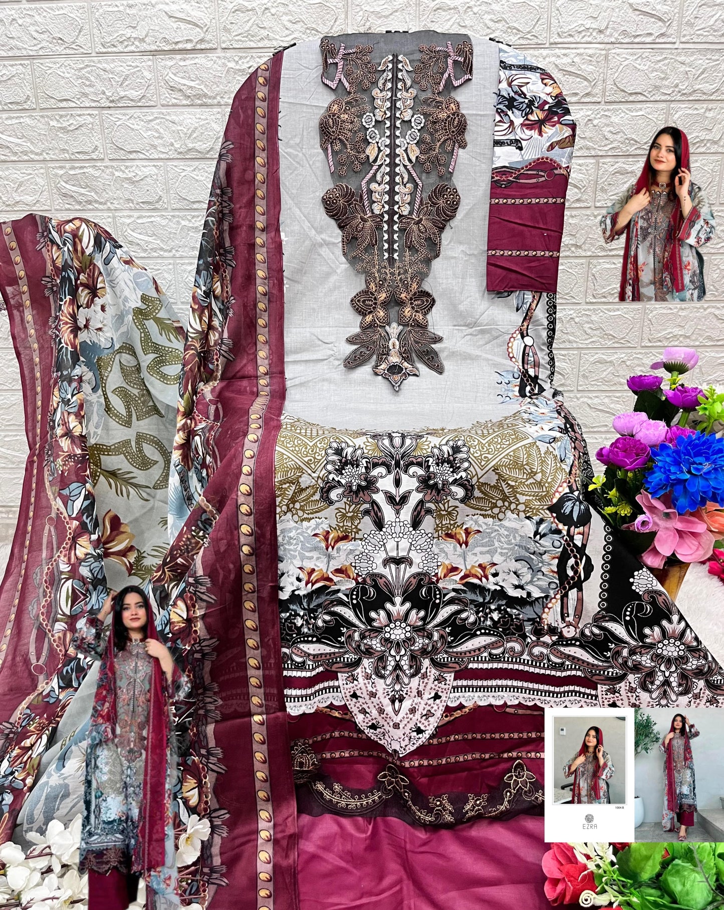 1004B Ezra Cotton Pakistani Patch Suits