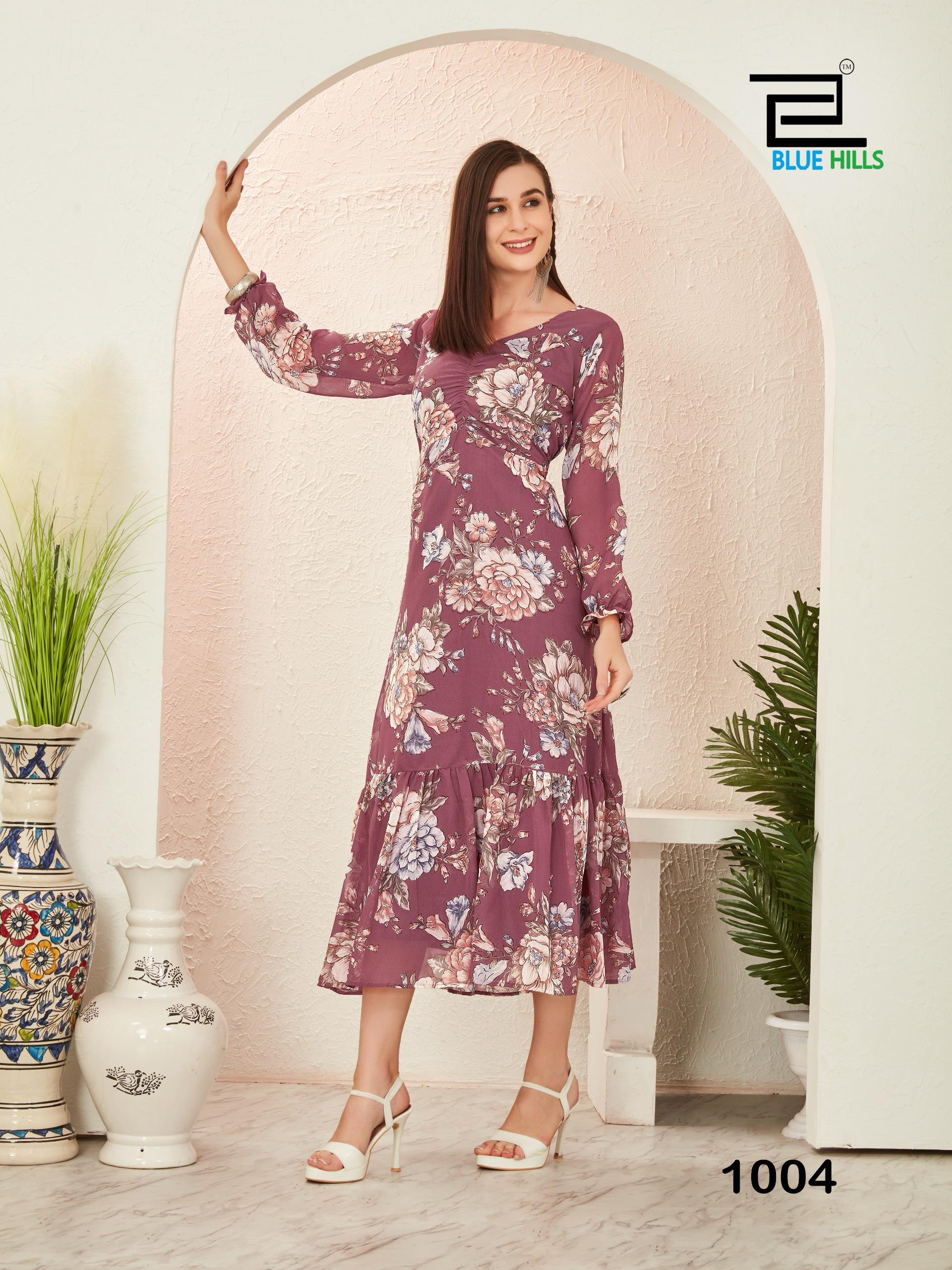 1004 Blossom Bluehills Georgette Kurti
