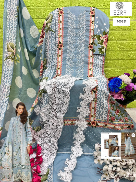 1005 D Ezra Embroidery Pakistani Patch Suits