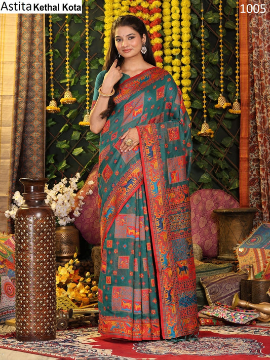 1005 Kethal Kota Astita Linen Cotton Sarees
