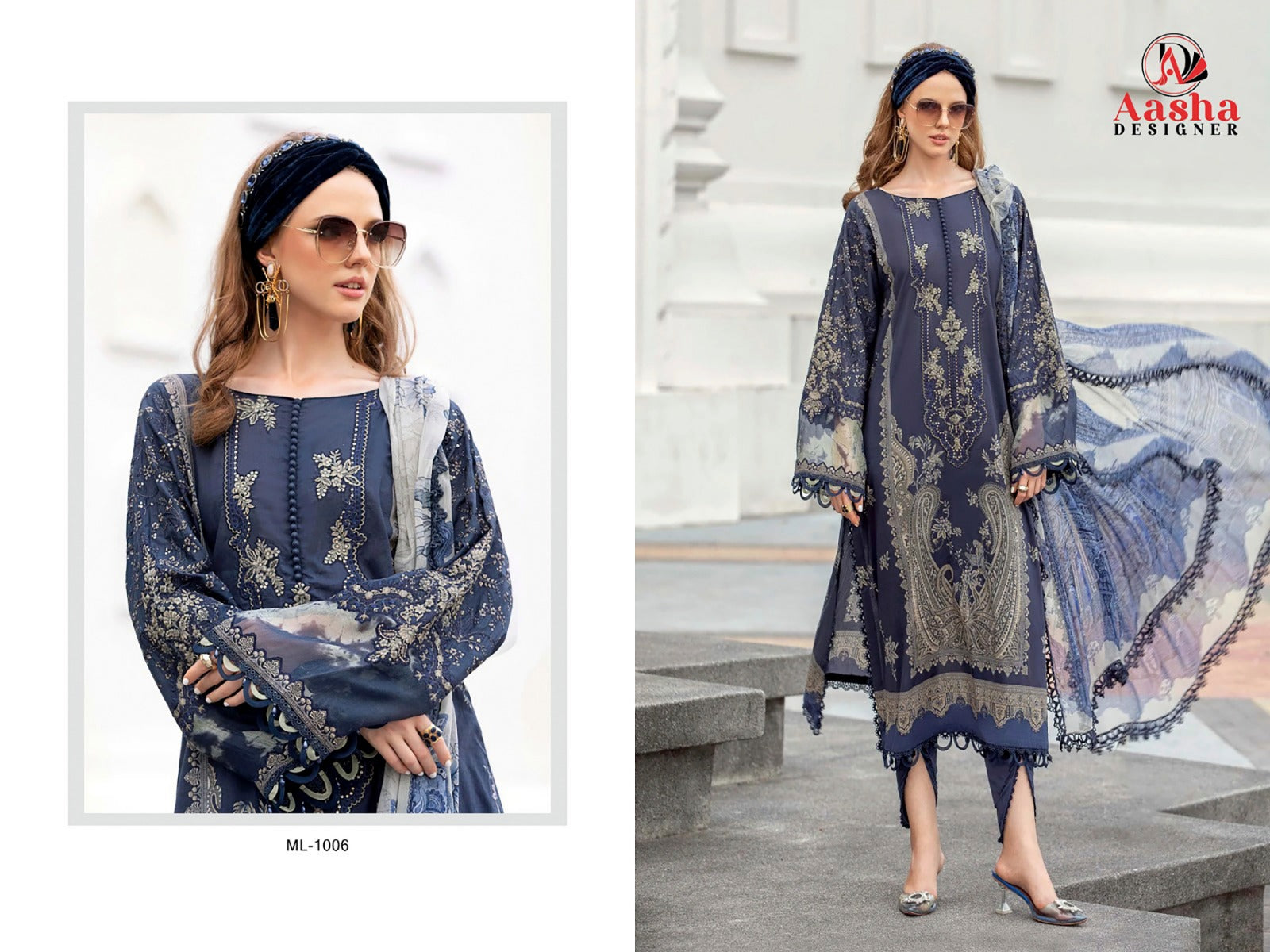 1006 Aasha Designer Printed Pakistani Patch Suits