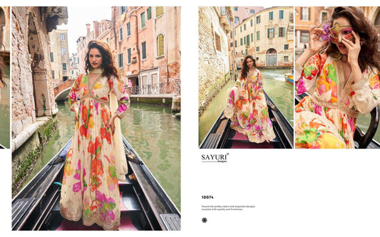 10074 Geet Sayuri Chinon Silk Gown Dupatta Set