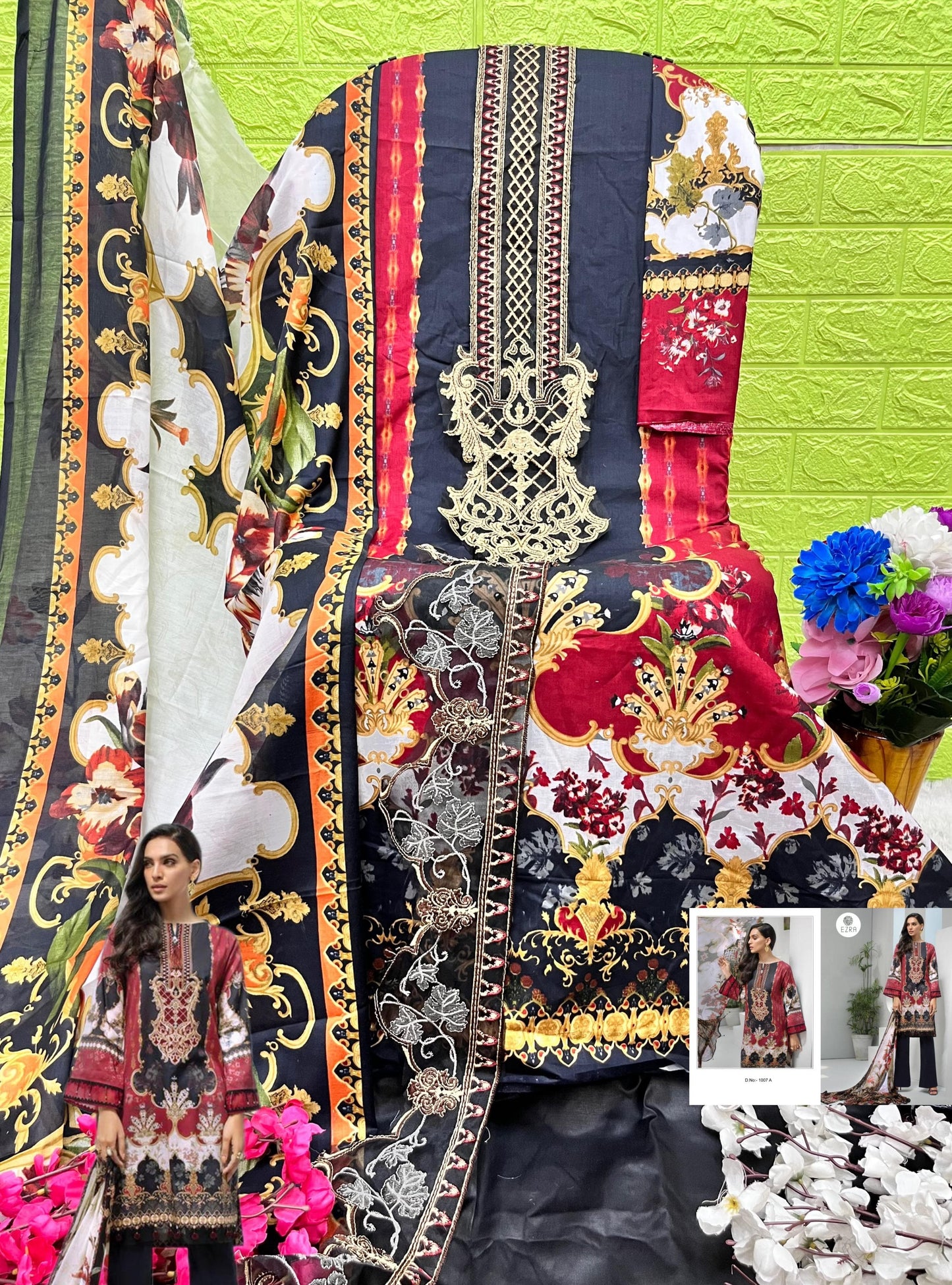 1007A Ezra Embroidery Pakistani Patch Suits