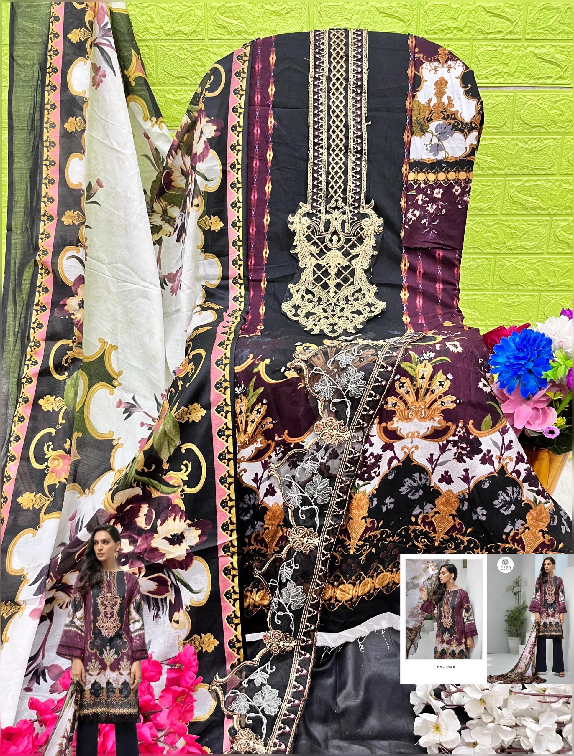 1007B Ezra Embroidery Pakistani Patch Suits