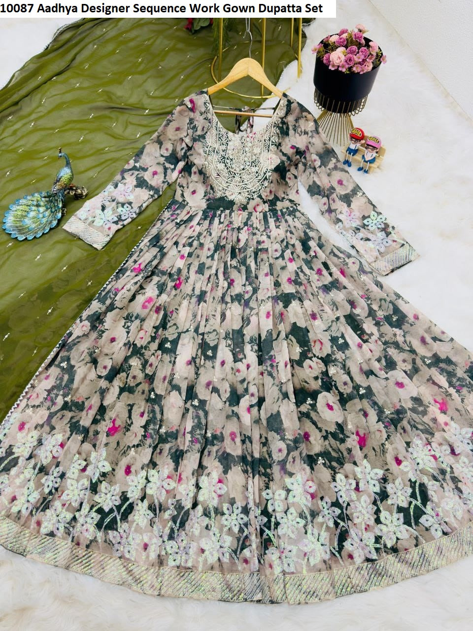 10087 Aadhya Designer Sequence Work Gown Dupatta Set