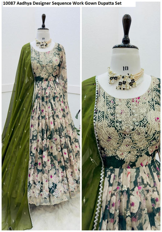 10087 Aadhya Designer Sequence Work Gown Dupatta Set
