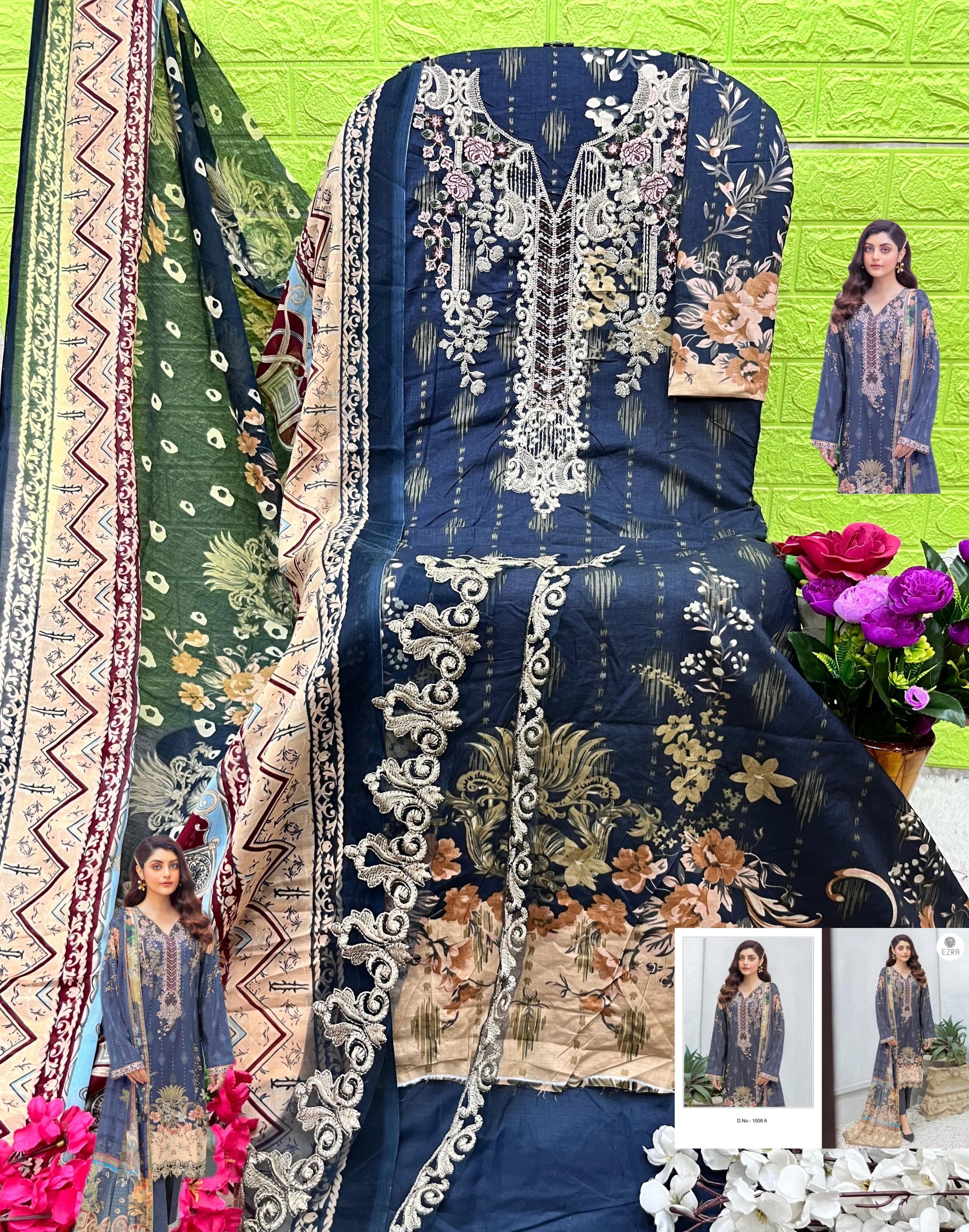 1008A Ezra Embroidery Pakistani Patch Suits