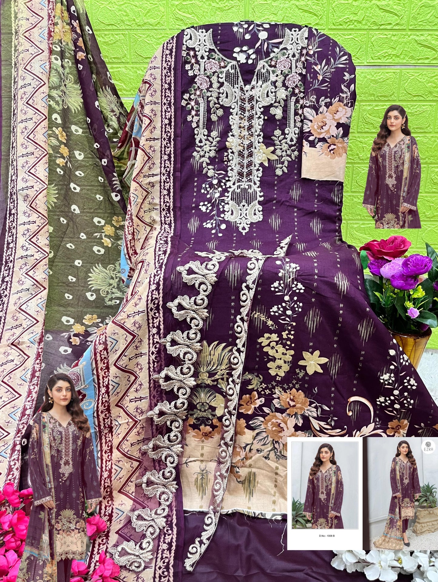 1008B Ezra Embroidery Pakistani Patch Suits