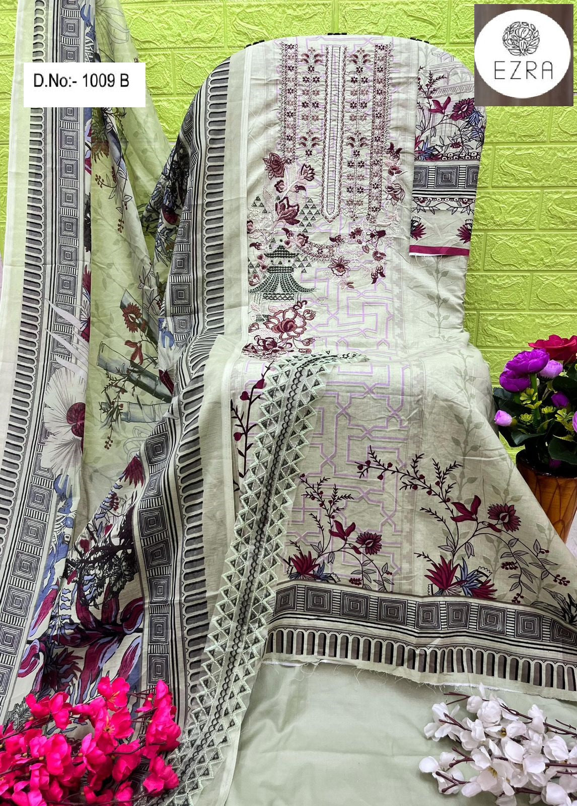 1009 B Ezra Embroidery Pakistani Patch Suits