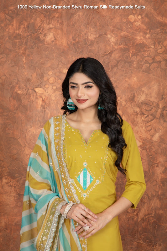 1009 Yellow Non-Branded Stvru Roman Silk Readymade Suits