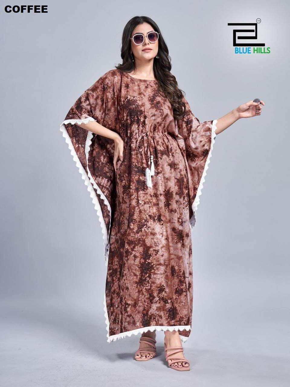 101-Coffee Bluehills Heavy Rayon Kaftan
