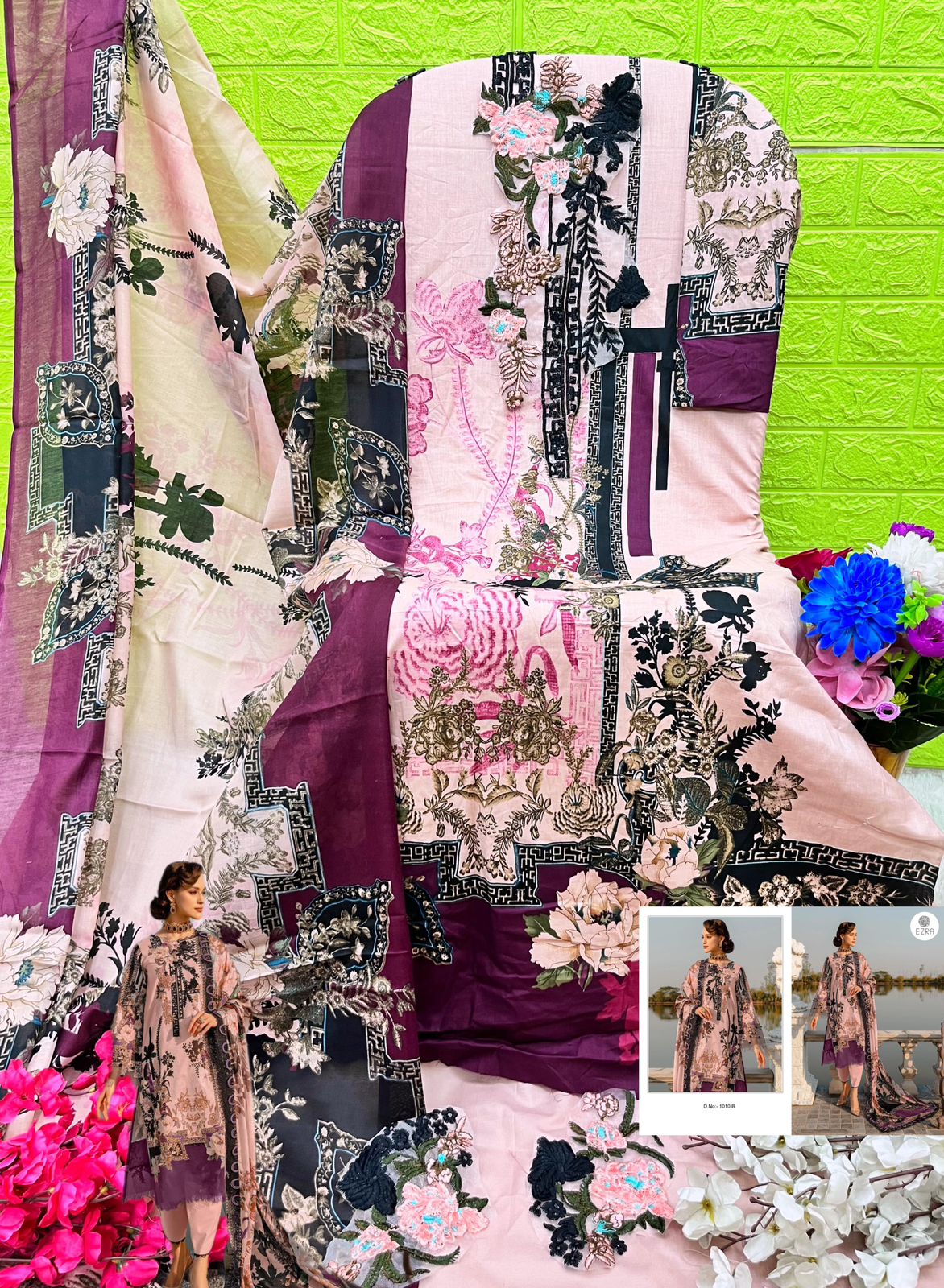 1010B Ezra Embroidery Pakistani Patch Suits