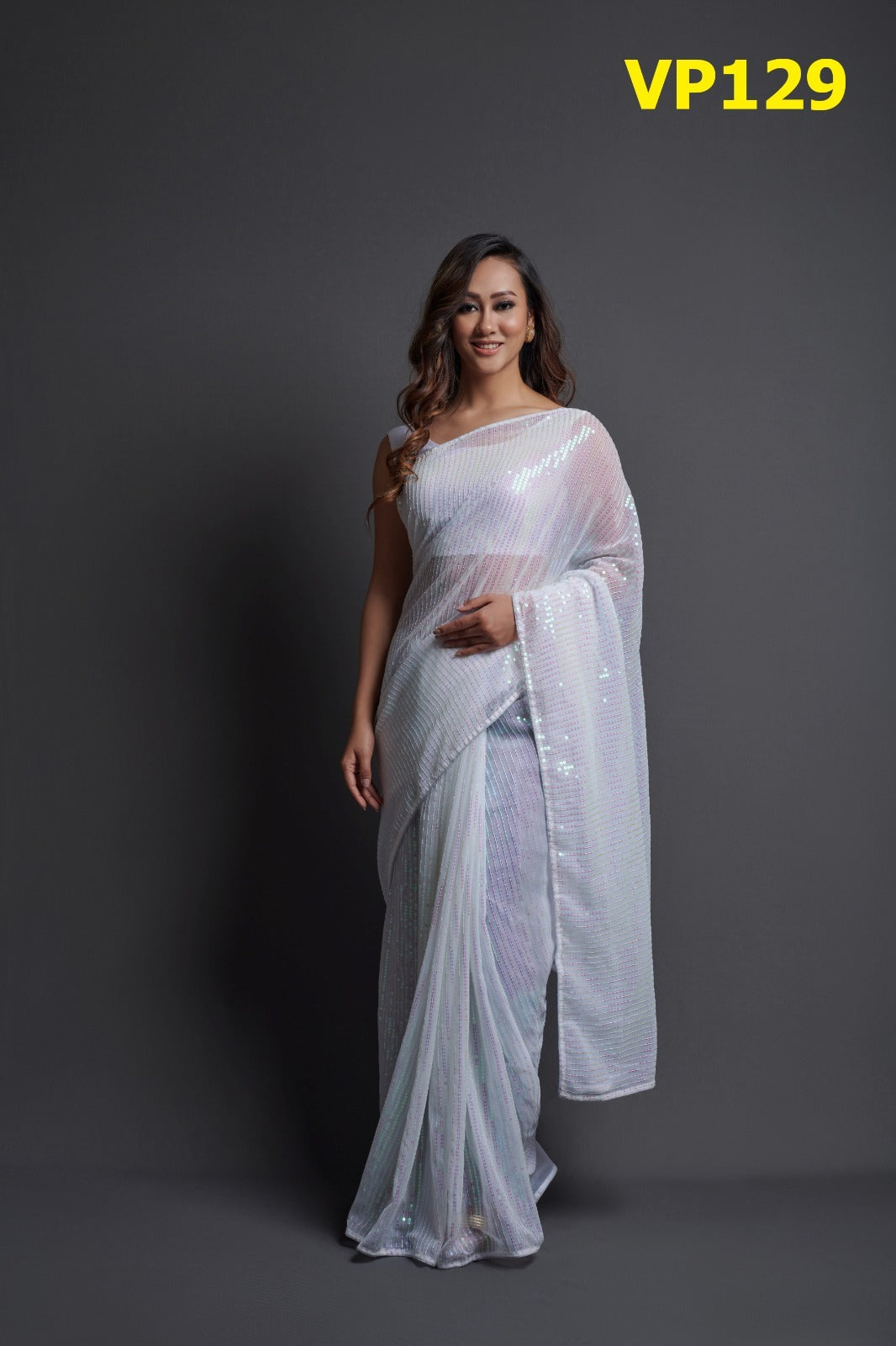 129 Plain Sequence Fashion Berry Sarees