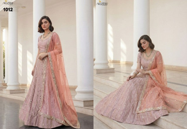 1012 Mirror Maze Peach Alizeh Heavy Silk Lehenga Choli
