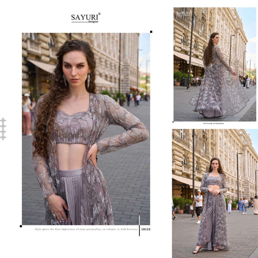 10133 Haseena Sayuri Crepe Silk Indowestern Pair