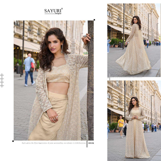 10134 Haseena Sayuri Crepe Silk Indowestern Pair