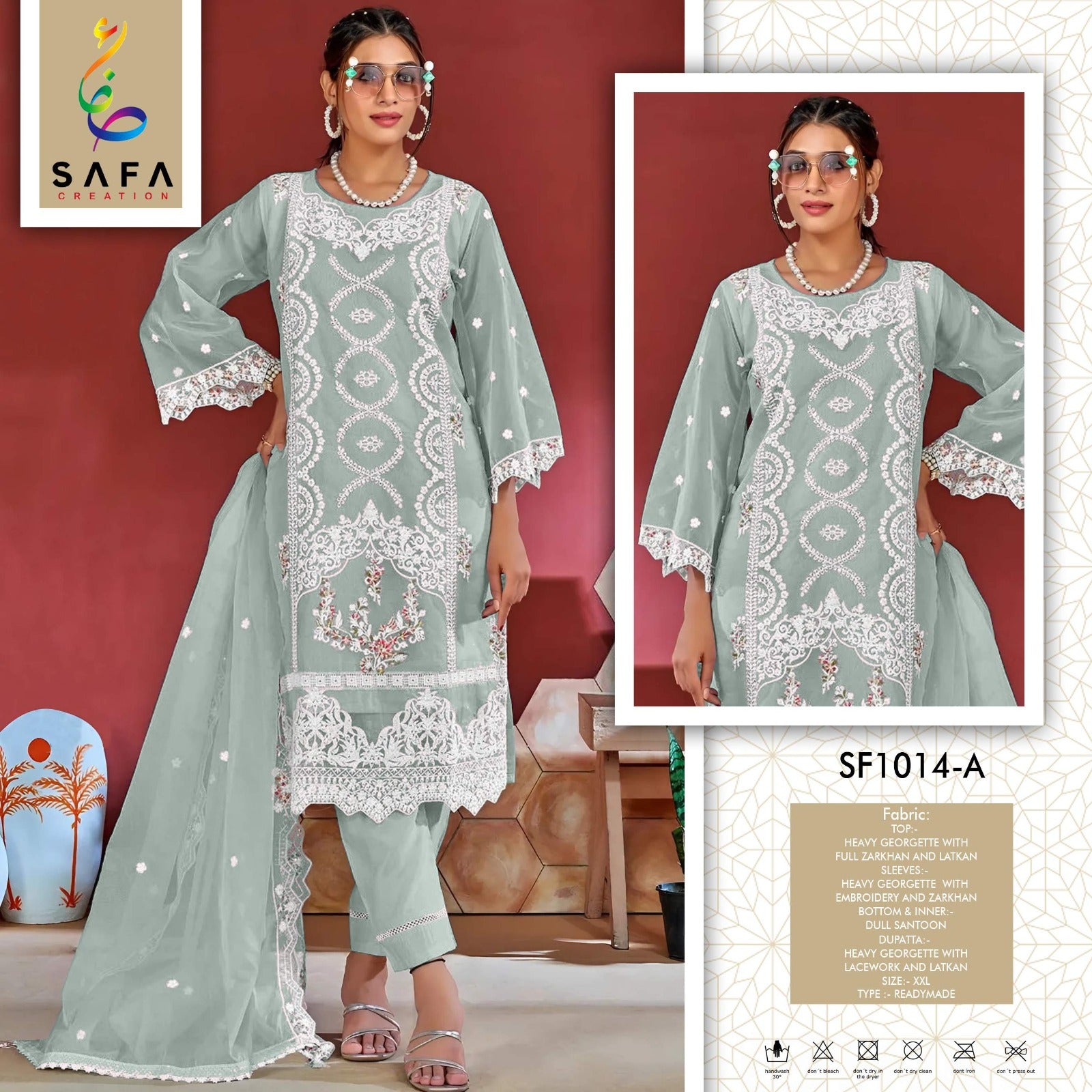 1014A Safa Creation Organza Pakistani Readymade Suits