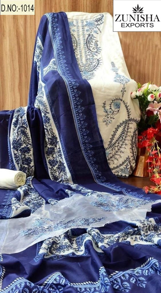 1014 White Zunisha Exports Embroidery Pakistani Salwar Suits