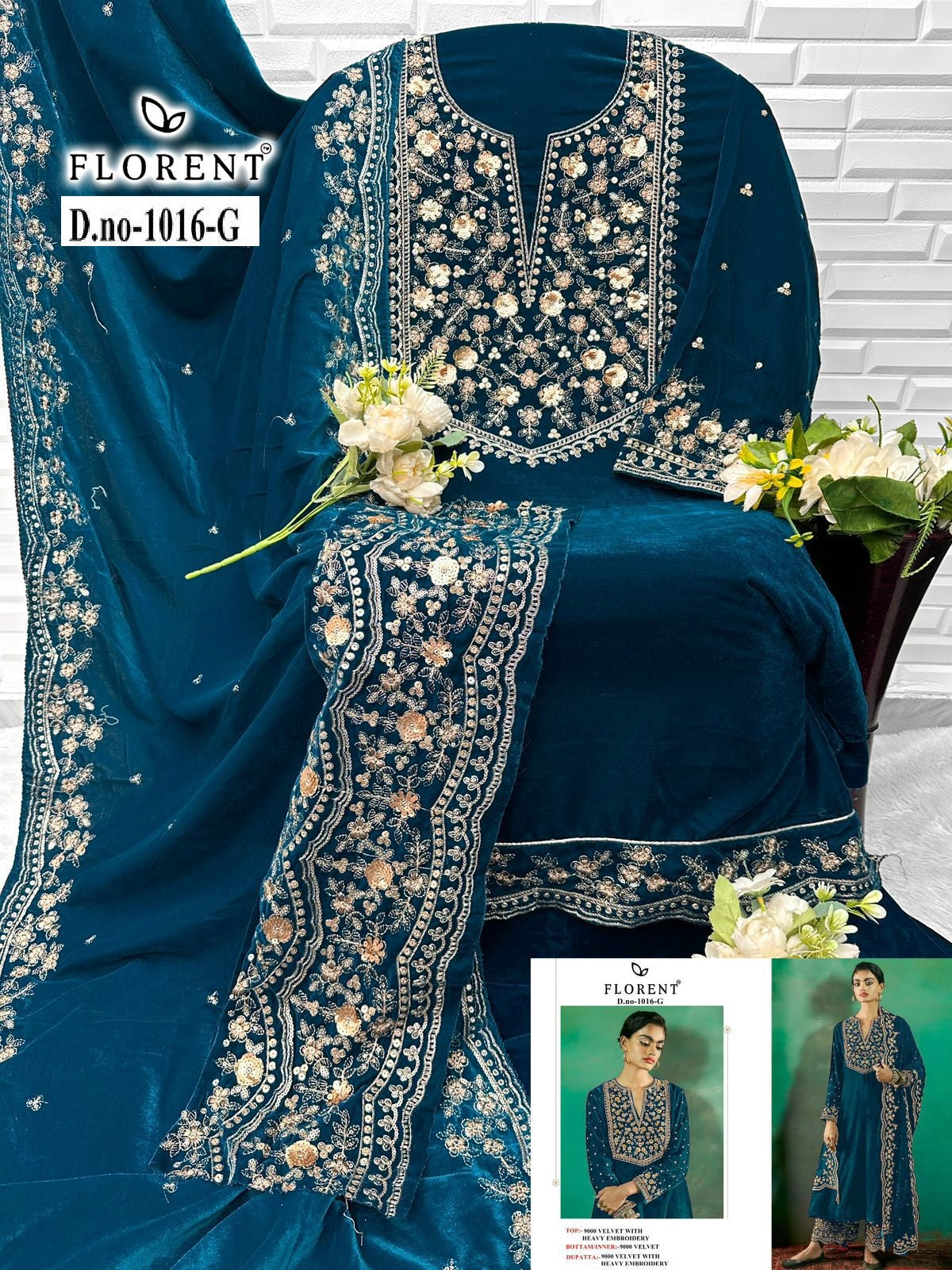 1016-G Florent Embroidery Velvet Suits