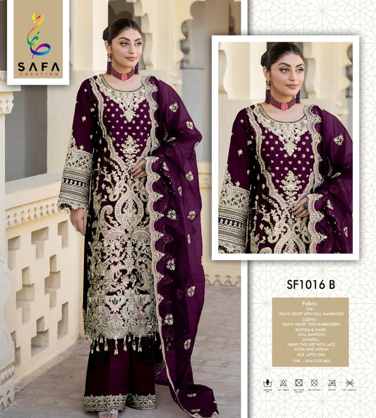 1016B Safa Creation Velvet Pakistani Salwar Suits