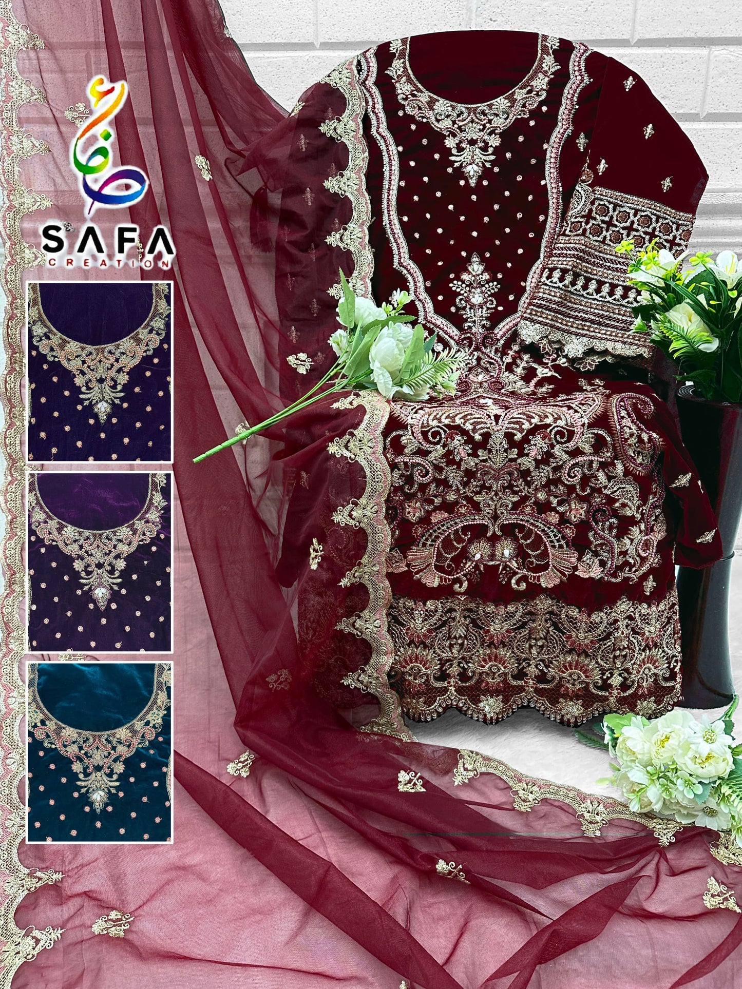 1016C Safa Creation Velvet Pakistani Salwar Suits