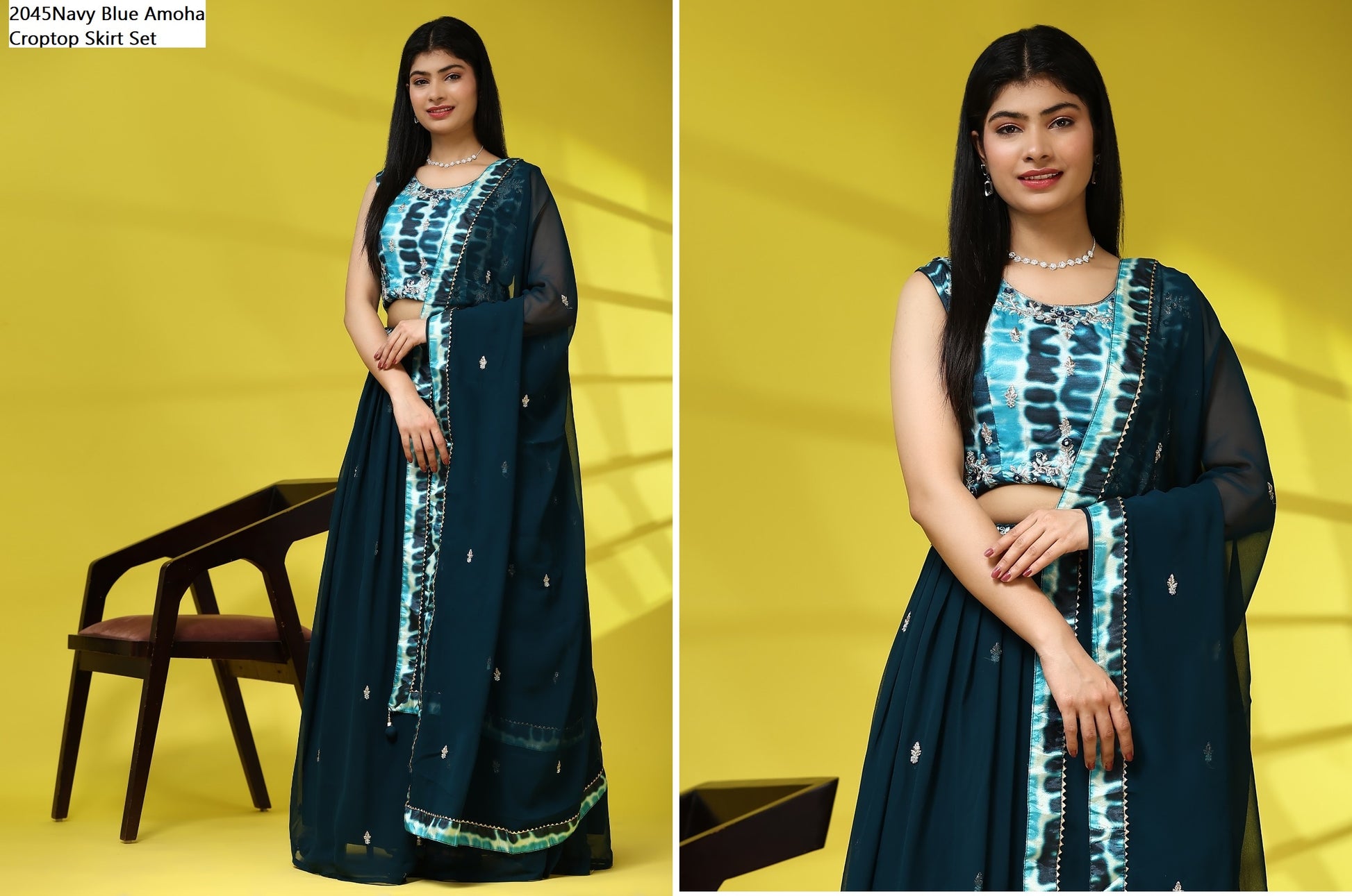 2045Navy Blue Amoha Croptop Skirt Set