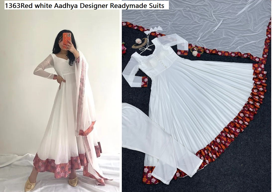 1363White And Red Aadhya Designer Readymade Suits