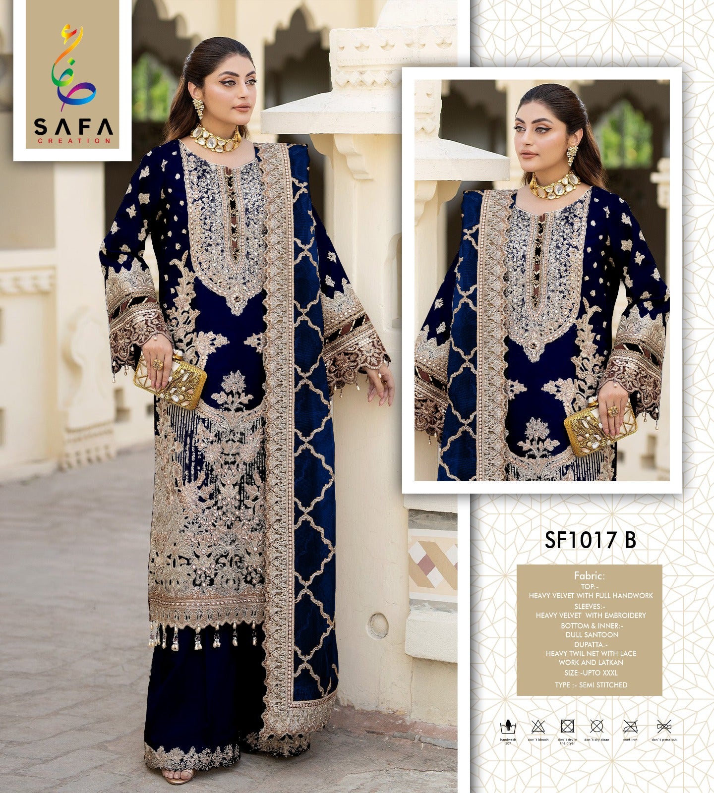 1017B Safa Creation Velvet Pakistani Salwar Suits