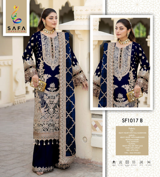 1017B Safa Creation Velvet Pakistani Salwar Suits