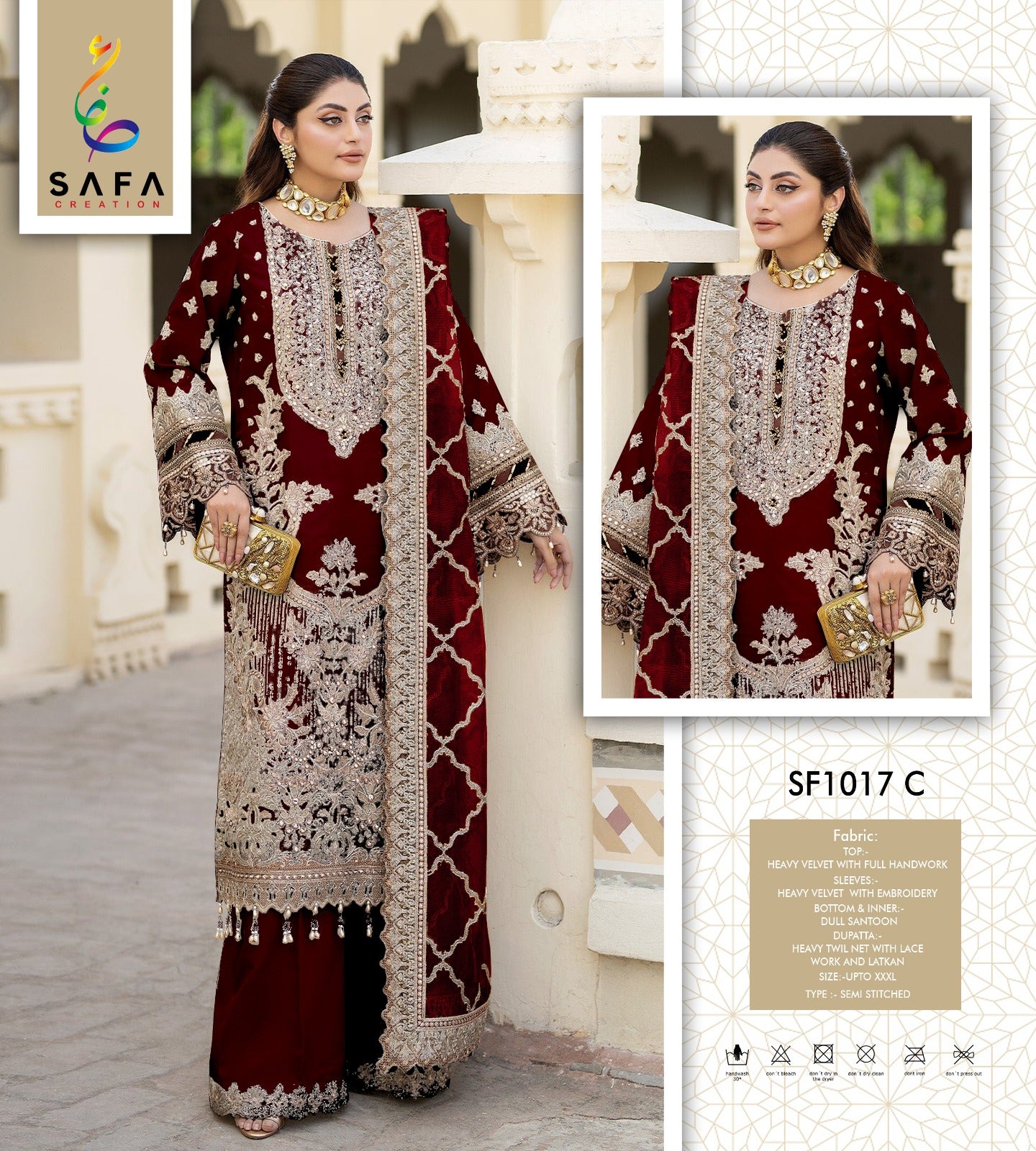 1017C Safa Creation Velvet Pakistani Salwar Suits