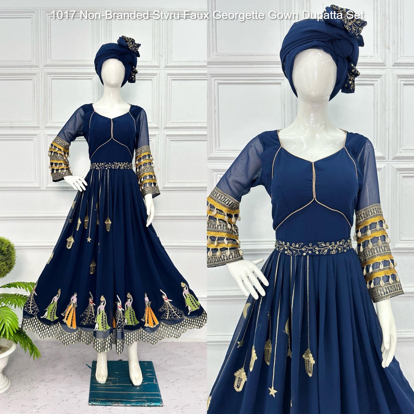 1017 Non-Branded Stvru Faux Georgette Gown Dupatta Set