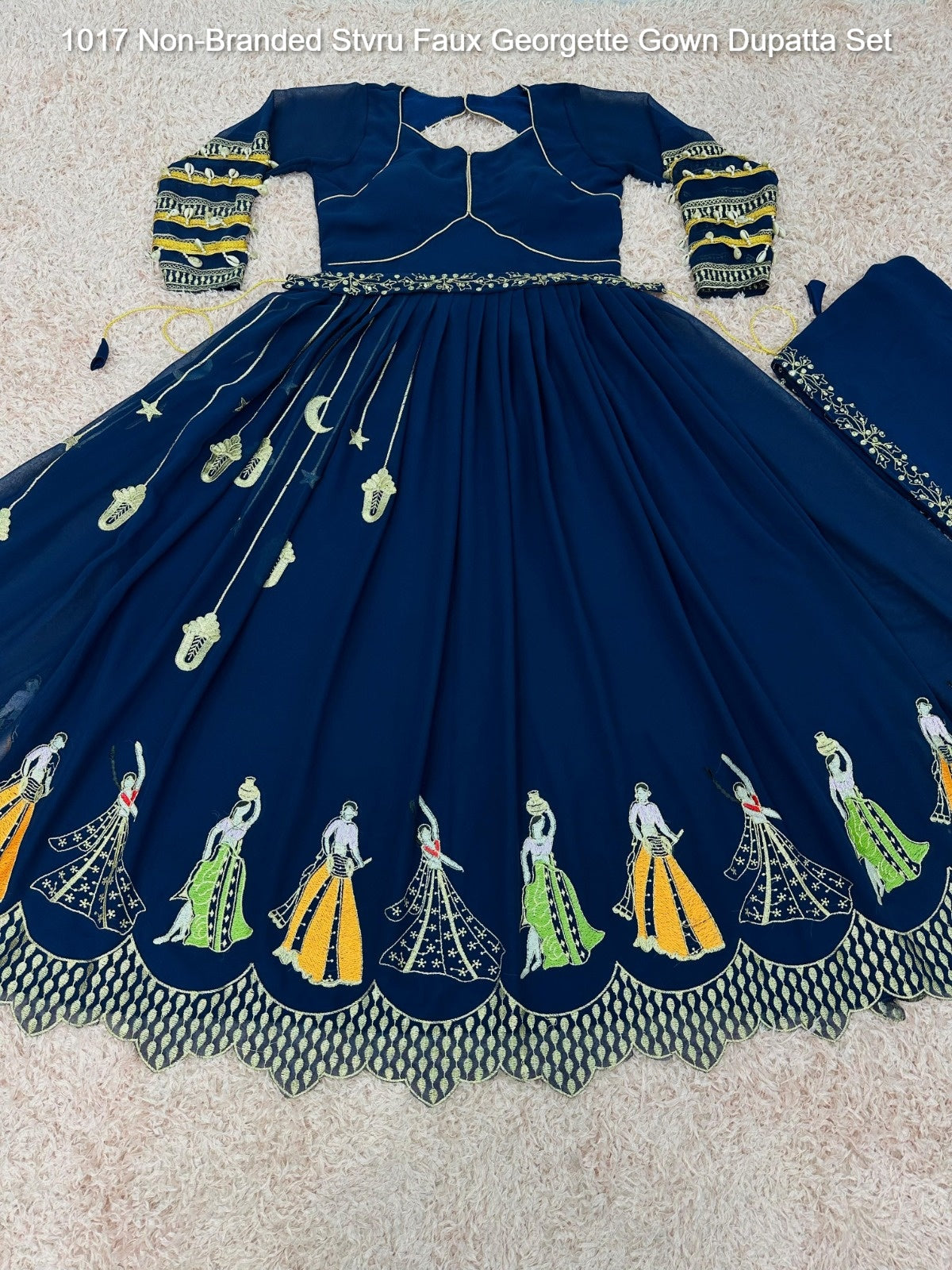 1017 Non-Branded Stvru Faux Georgette Gown Dupatta Set