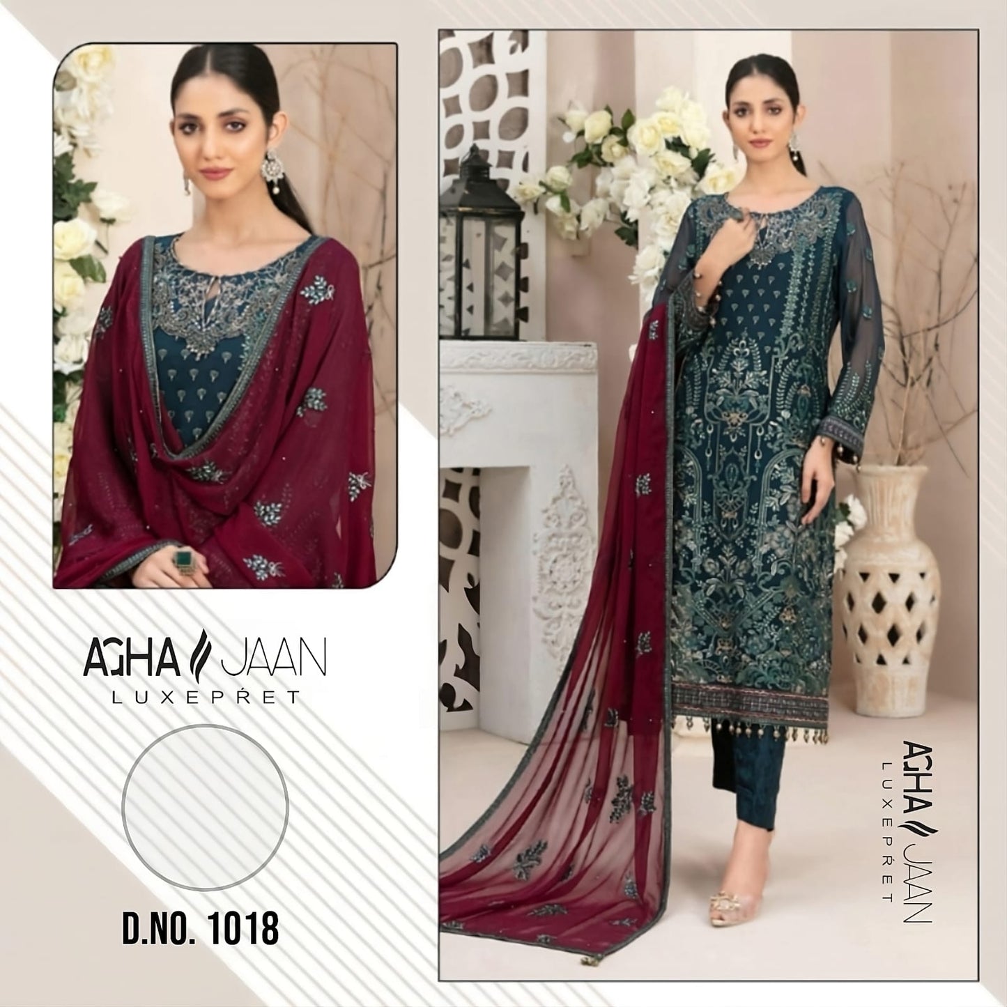 1018 Agha Jaan Embroidery Pakistani Salwar Suits