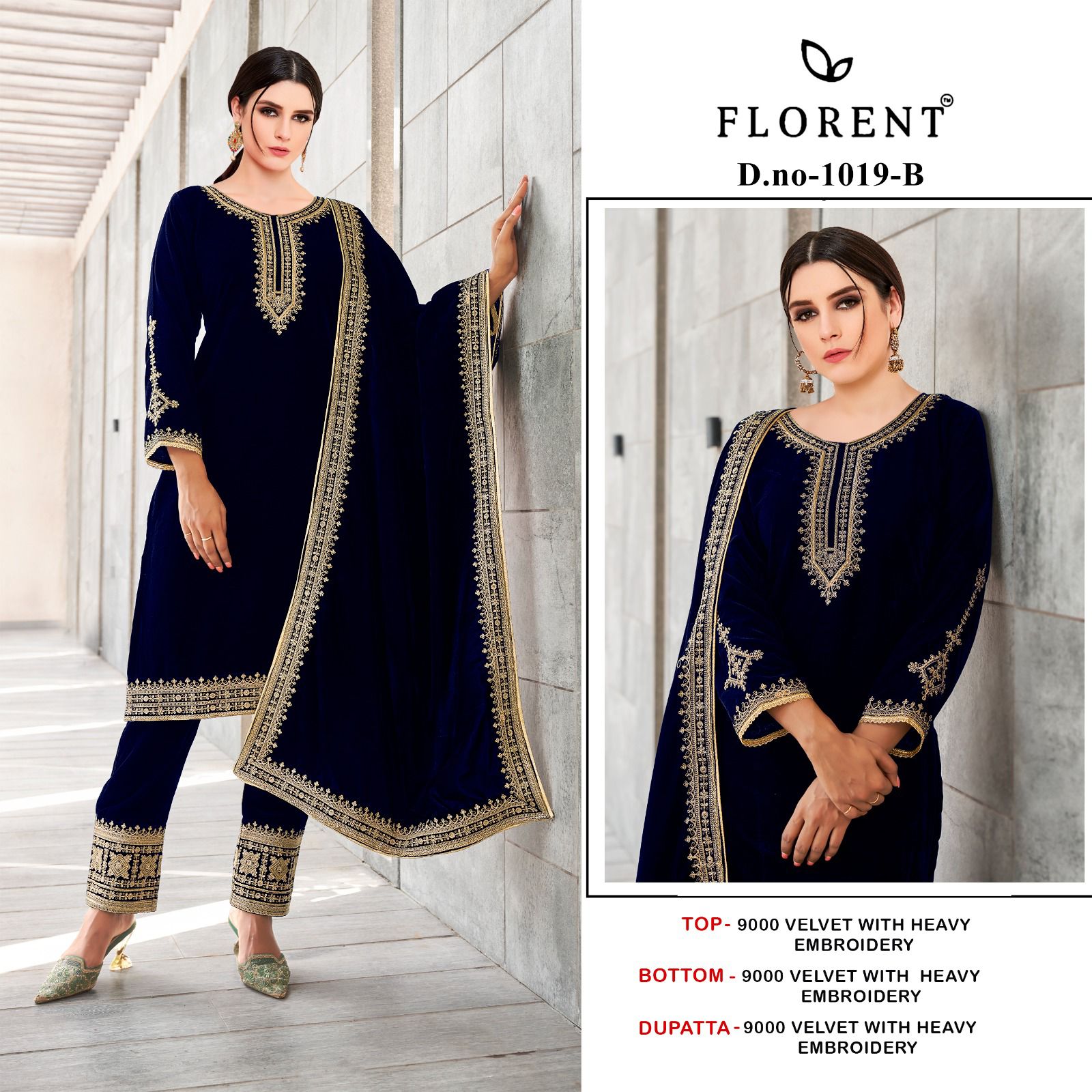 1019-B Florent Embroidery Velvet Suits