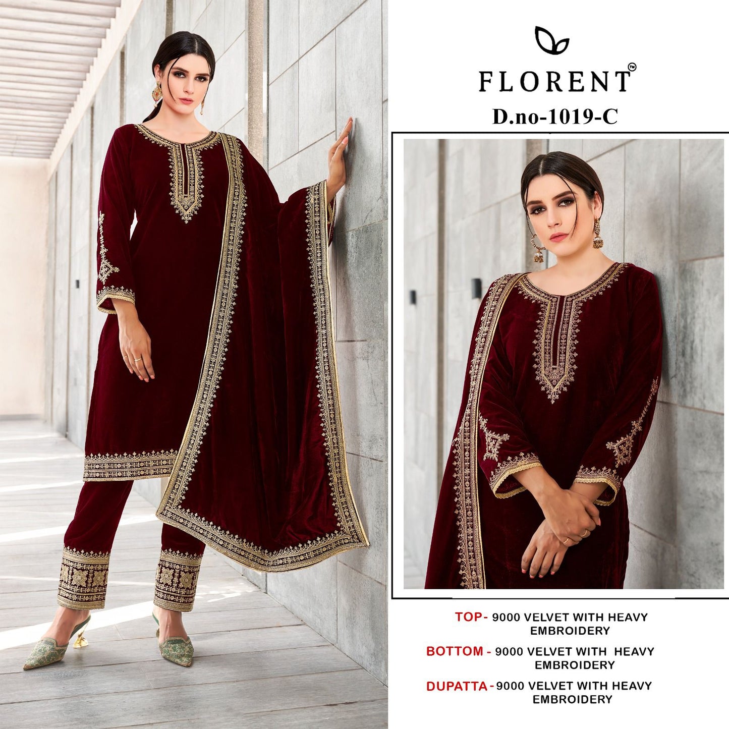 1019-C Florent Embroidery Velvet Suits