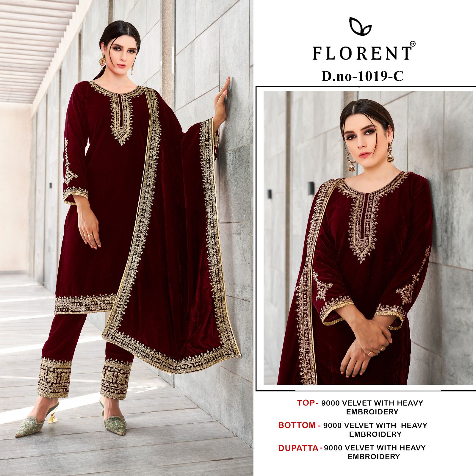 1019-C Florent Embroidery Velvet Suits