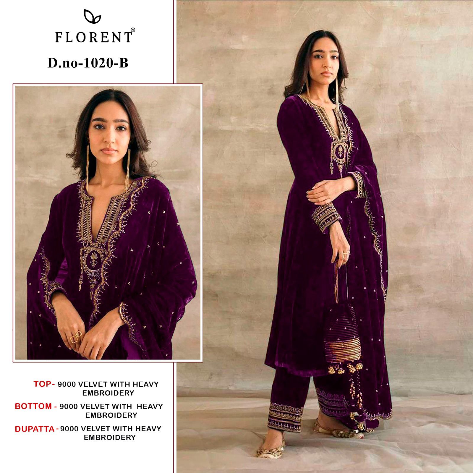 1020-B Florent Embroidery Velvet Suits