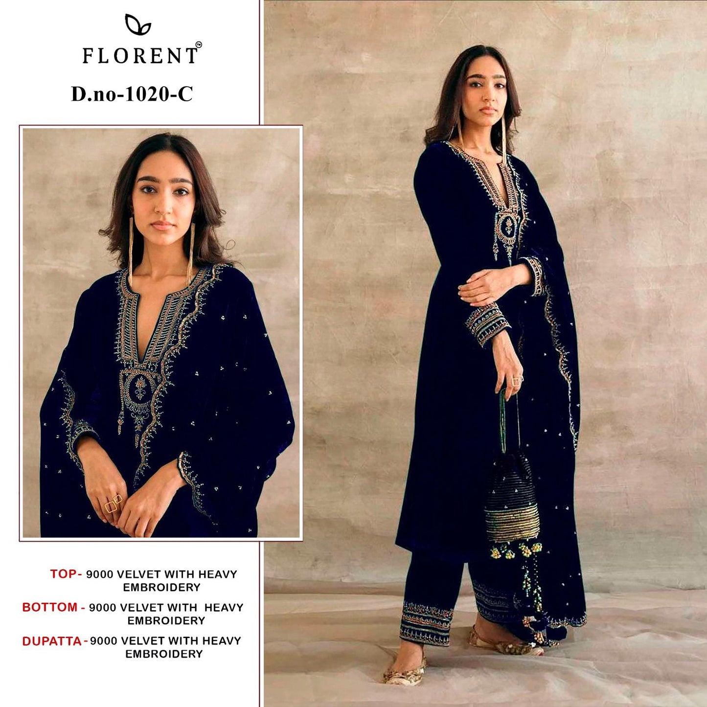 1020-C Florent Embroidery Velvet Suits