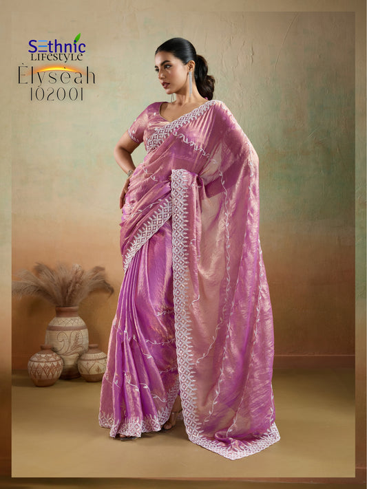 102001 Elyseah Sethnic Velvet Chiffon Sarees