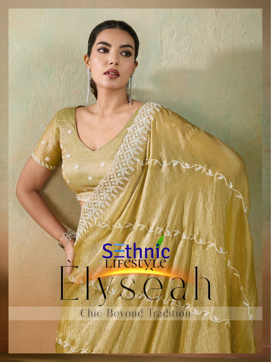102002 Elyseah Sethnic Velvet Chiffon Sarees