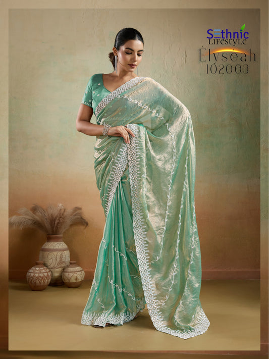 102003 Elyseah Sethnic Velvet Chiffon Sarees